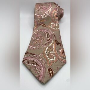 Kiton Paisley Seven Fold Repp Silk Tie in Tan and Pink Luxury